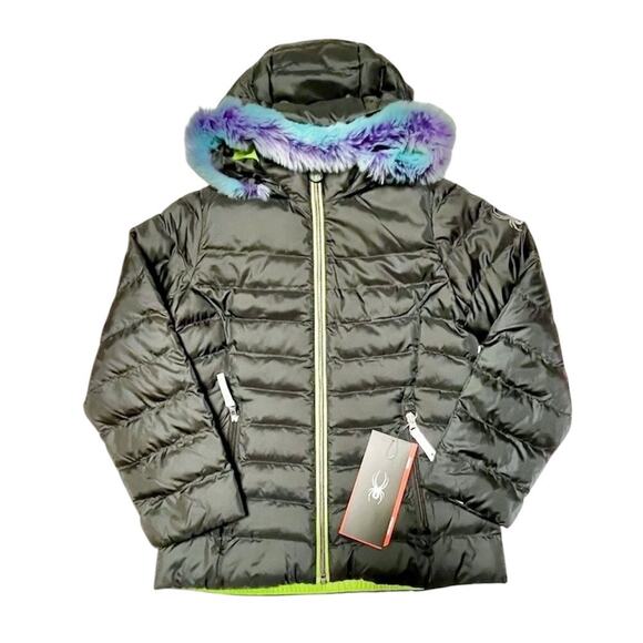NWT Spyder Timeless Faux Fur Hoodie Down Puffer Jacket Size S / 8